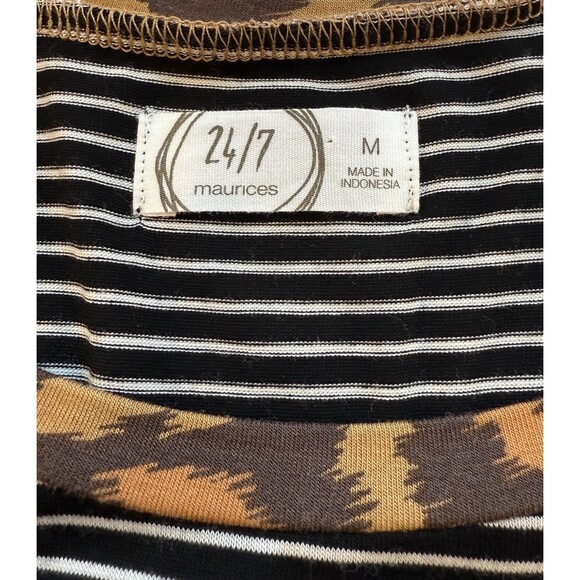 Maurices Striped Leopard Top Size Medium Black Brown 3/4 Sleeve Tee Shirt NWOT - Picture 3 of 8